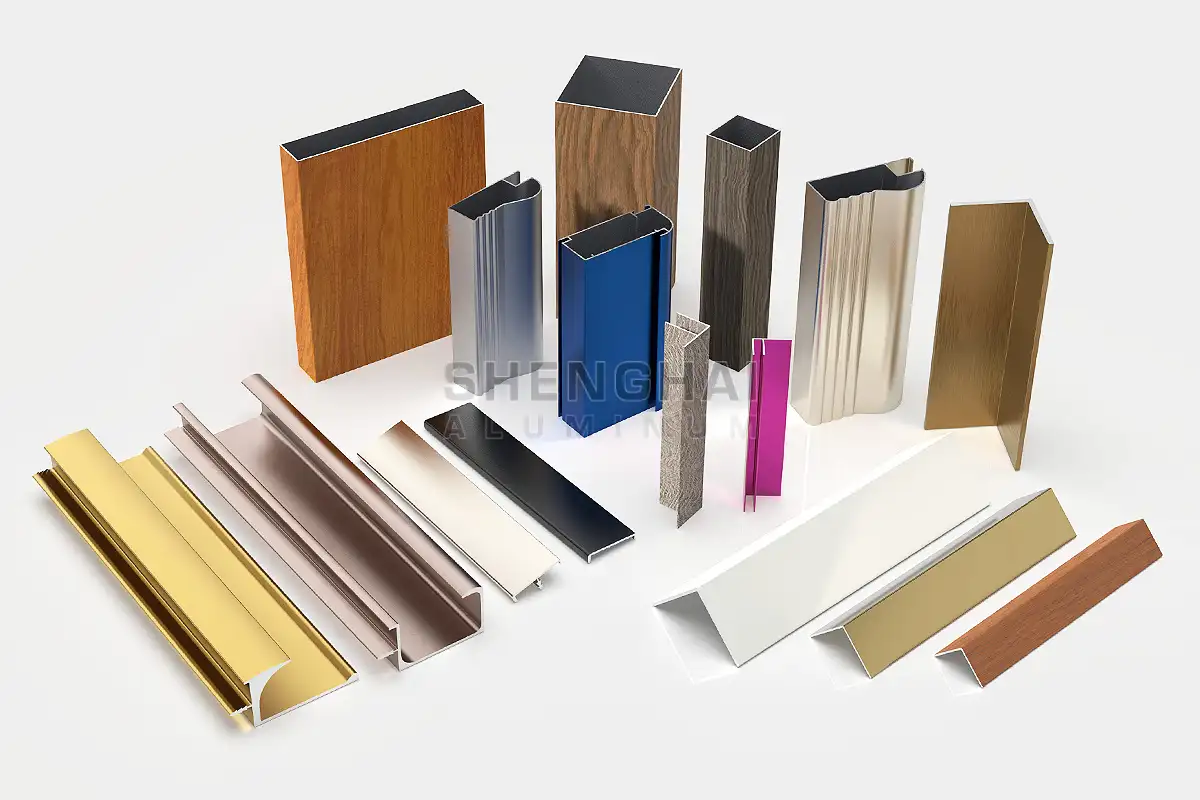 Perfiles, cantos y tiradores de aluminio modernos para muebles, con acabados anodizados y efecto madera.
