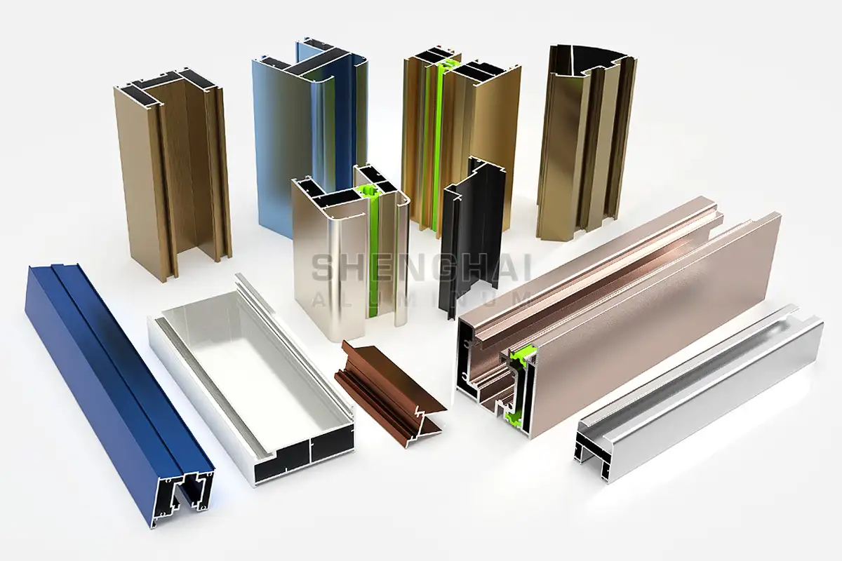 Perfiles de extrusión de aluminio a medida para ventanas y puertas arquitectónicas con diversos acabados superficiales.