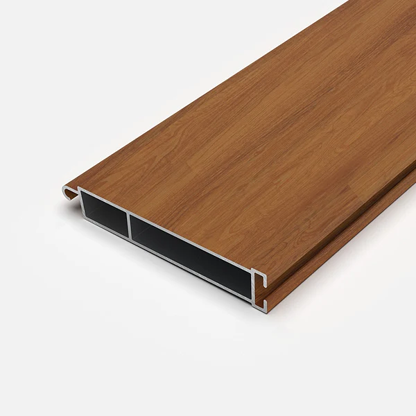 Cherry wood grain transfer finish extruded aluminum roller shutter slats factory.