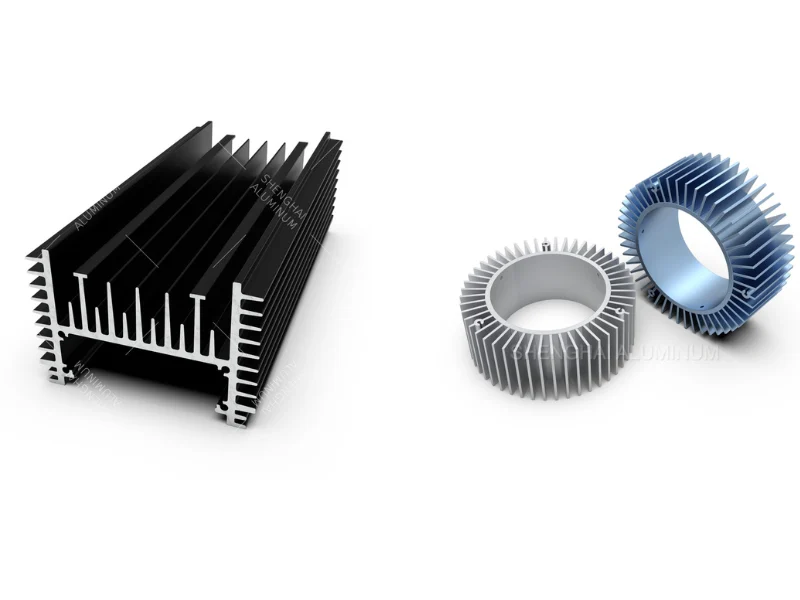 Extruded aluminum heat sink profiles including black anodized rectangular and circular radial fin