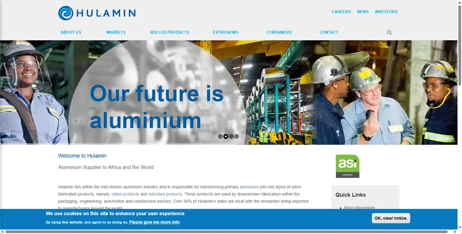 Hulamin South Africa homepage - Advanced industrial and marine-grade aluminium profiles