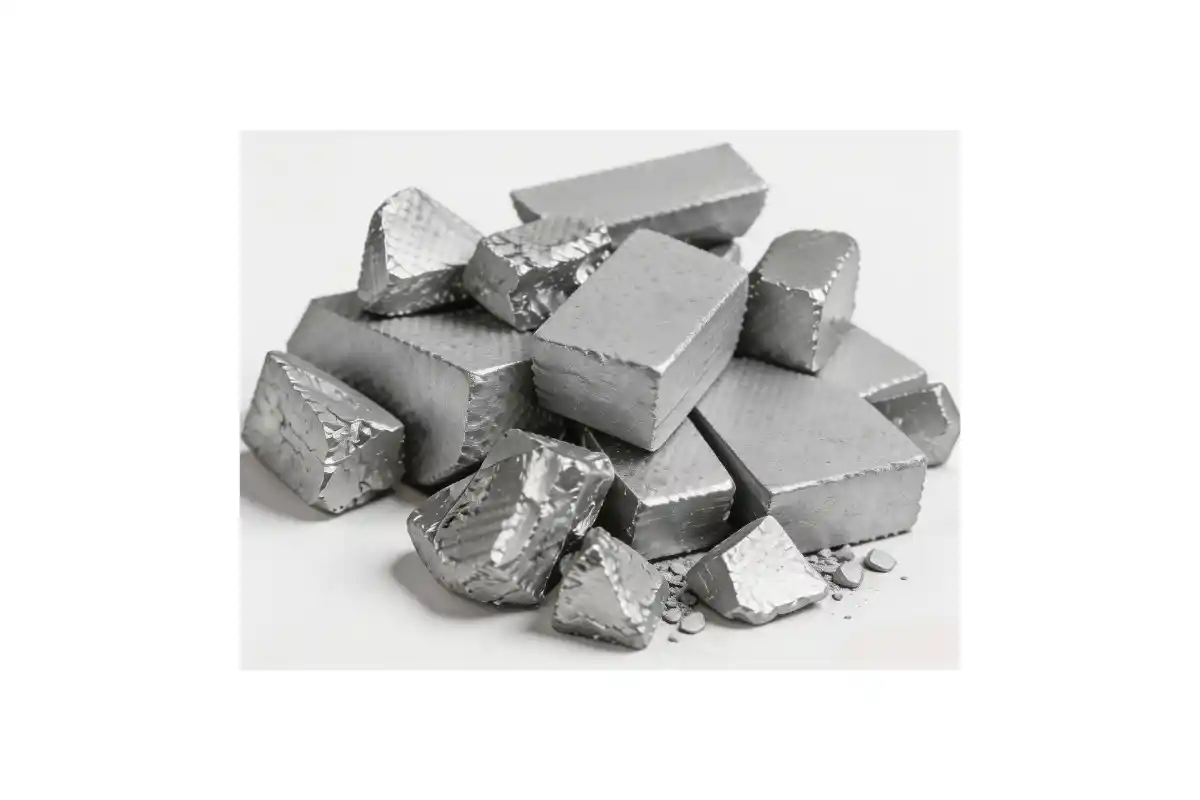 Montón de trozos de aleación de magnesio en bruto de color gris claro