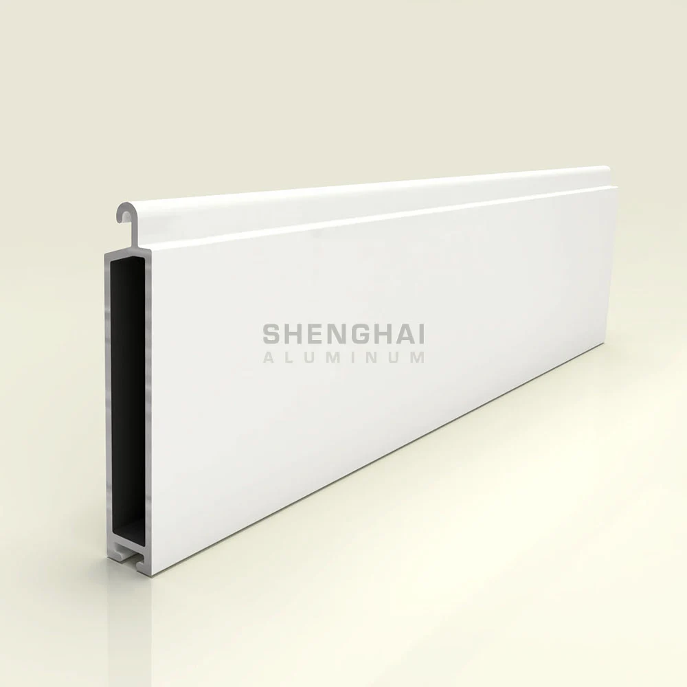 Reinforced white aluminum roller shutter slat with solid wall structure for high-security doors.
