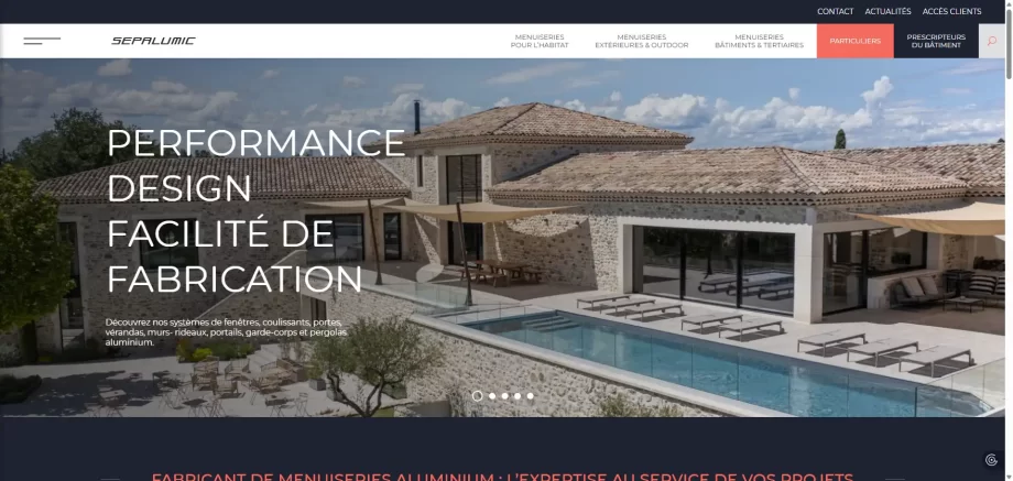 Sepalumic France 2026 official site showing modular aluminum systems and raw profile deep processing options.