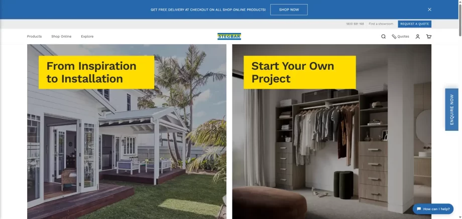 Stegbar homepage showcasing custom aluminum, timber, and hybrid window and door solutions for renovations.